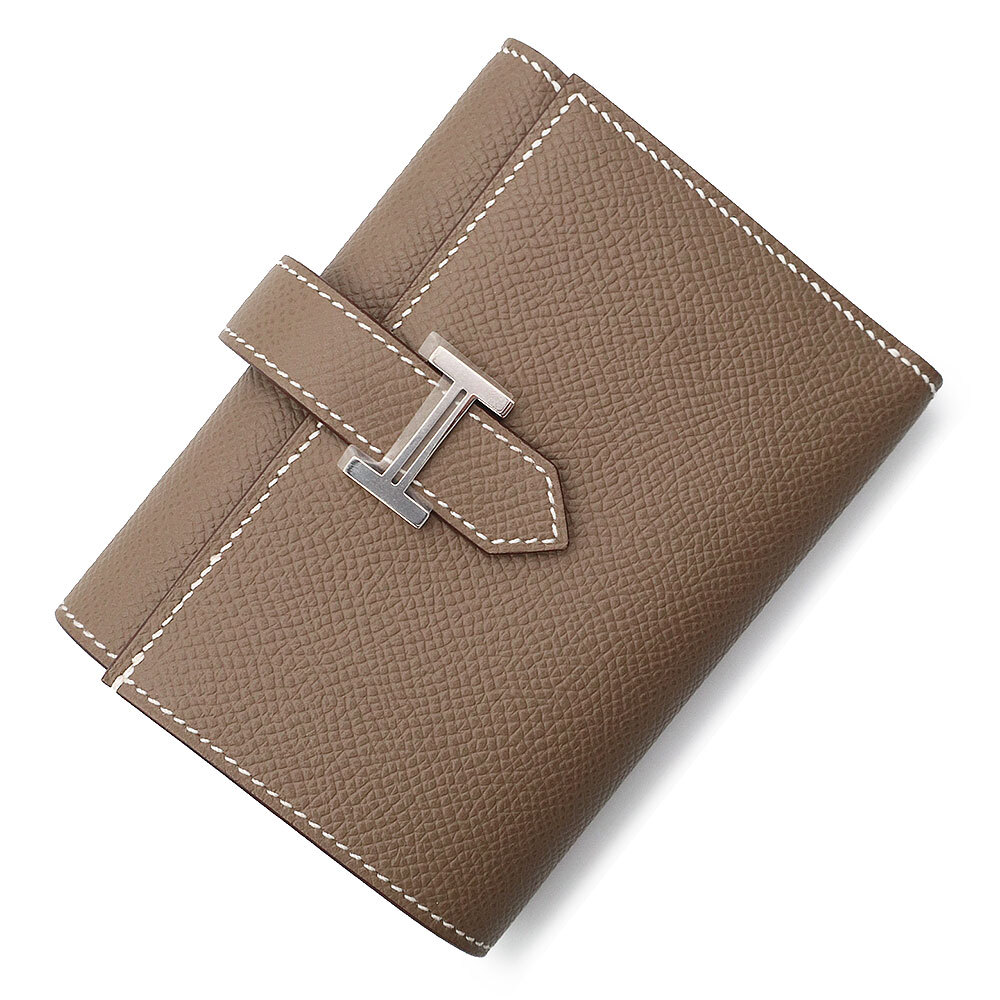 (新品・未使用品)エルメス HERMES ベアン コンビネ コンパクト 三つ折り財布 エプソン レザー エトゥープ グレージュ シルバー金具 B刻印拍卖
