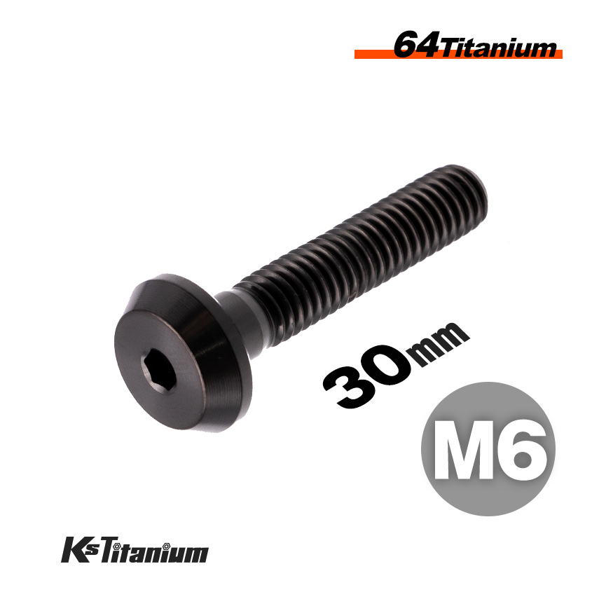 チタンボルト M6×30 スレッド25mm P1.0 テーパーヘッド ボタンボルト ブラック 1本売り 64チタン M6 バイク レストア パーツ拍卖