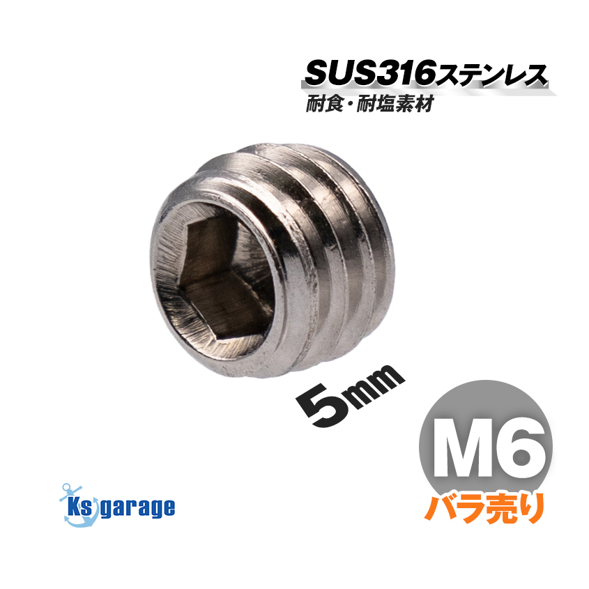 イモネジ M6×5 P1.00 SUS316 ステンレス ホーローセット バラ売り 耐食 耐孔食 マリン金具 パイプジョイント 交換用 とがり先 止めネジ拍卖