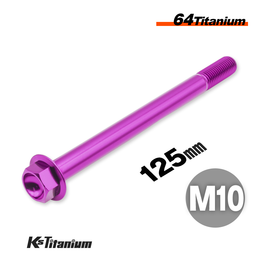チタンボルト M10×125 P1.25 パープル 1本売り 64チタン フランジボルト スレッド 15mm バイク レストア パーツ拍卖