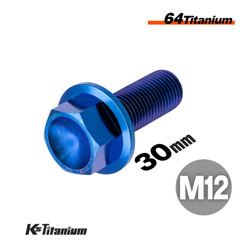 チタンボルト M12×30 スレッド25mm P1.25 フランジボルト ブルー 1本売り 64チタン M12 バイク レストア パーツ拍卖