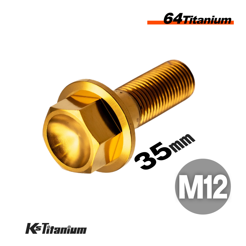 チタンボルト M12×35 スレッド25mm P1.25 フランジボルト ゴールド 1本売り 64チタン M12 バイク レストア パーツ拍卖