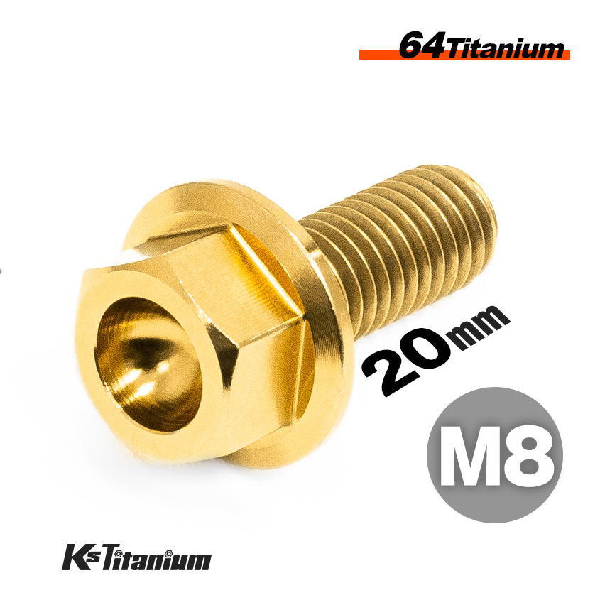 チタンボルト M8×20 P1.25 ゴールド 64チタン フランジボルト 全ネジ Ti-6Al-4V チタン合金 バイク パーツ 自転車 軽量拍卖