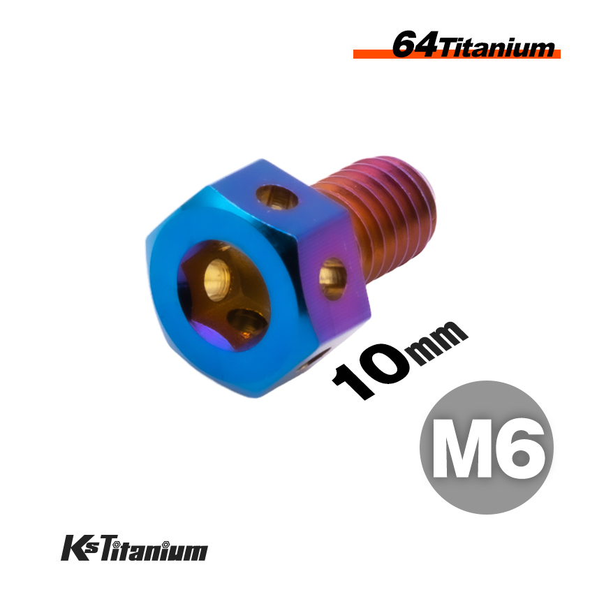 チタンボルト M6×10 P1.0 焼き色 64チタン ワイヤーロック 六角ヘッドボルト オイルドレンボルト ワイヤリング フロントフォーク等に拍卖