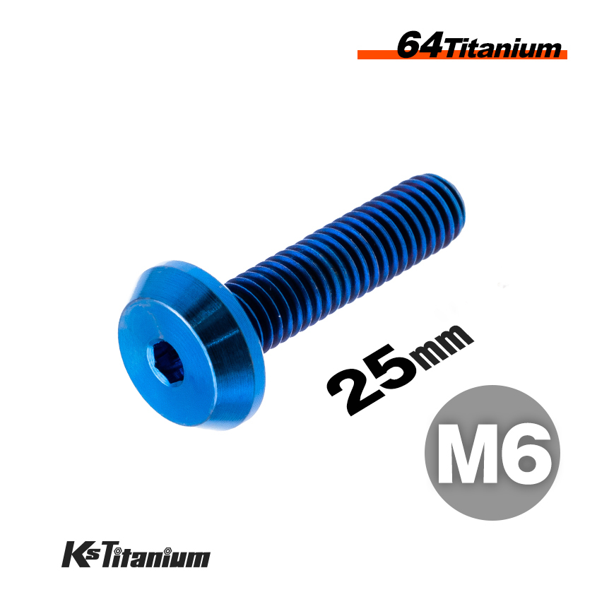 チタンボルト M6×25 全ネジ P1.0 テーパーヘッド ボタンボルト ブルー 1本売り 64チタン M6 バイク レストア パーツ拍卖