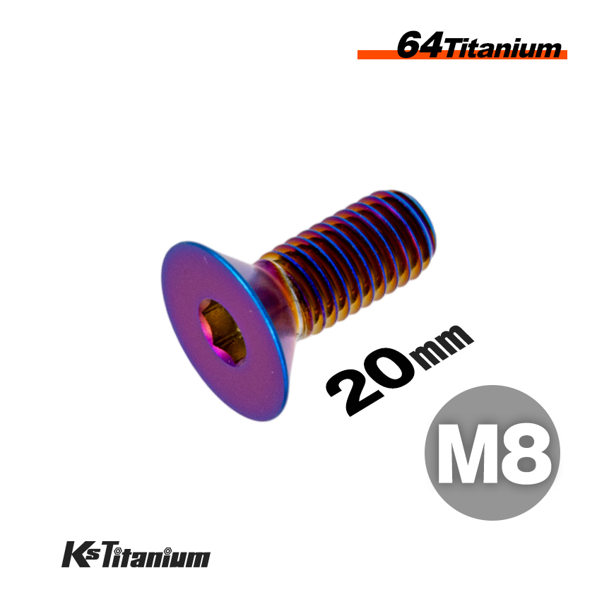 チタンボルト M8×20 P1.25 焼き色 1本売り 64チタン 六角穴付き皿ボルト 全ネジ バイク レストア パーツ拍卖