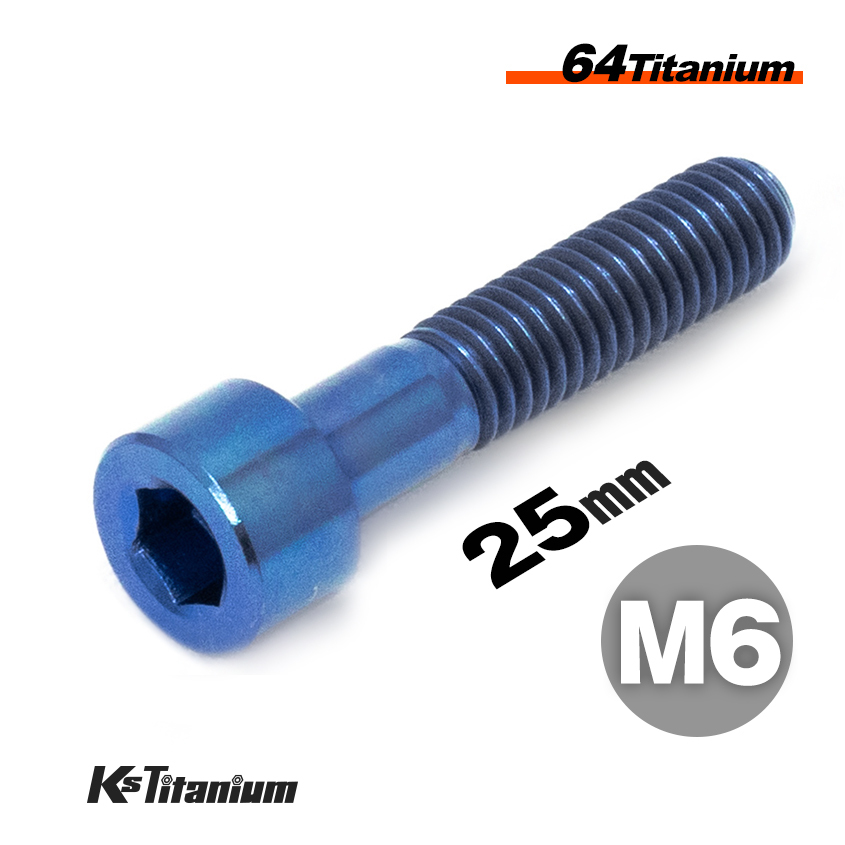 チタンボルト M6×25 P1.0 ブルー 1本売り 64チタン キャップボルト スレッド 20mm バイク レストア パーツ拍卖