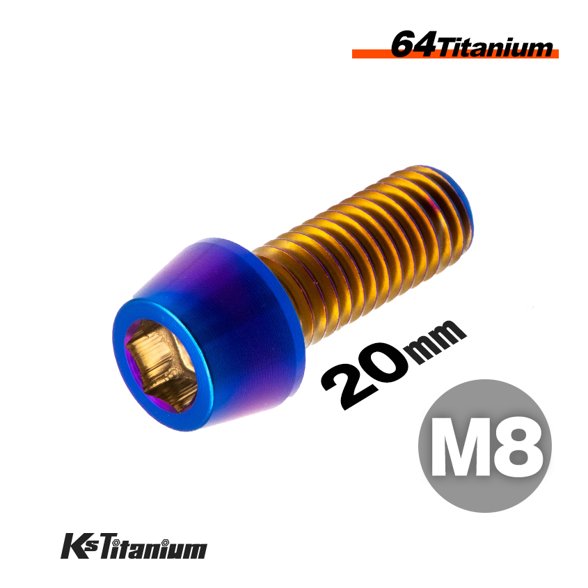 チタンボルト M8×20 全ネジ P1.25 テーパーボルト 焼き色 1本売り 64チタン M8 バイク レストア パーツ拍卖