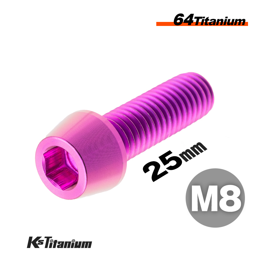 チタンボルト M8×25 全ネジ P1.25 テーパーボルト パープル 1本売り 64チタン M8 バイク レストア パーツ拍卖