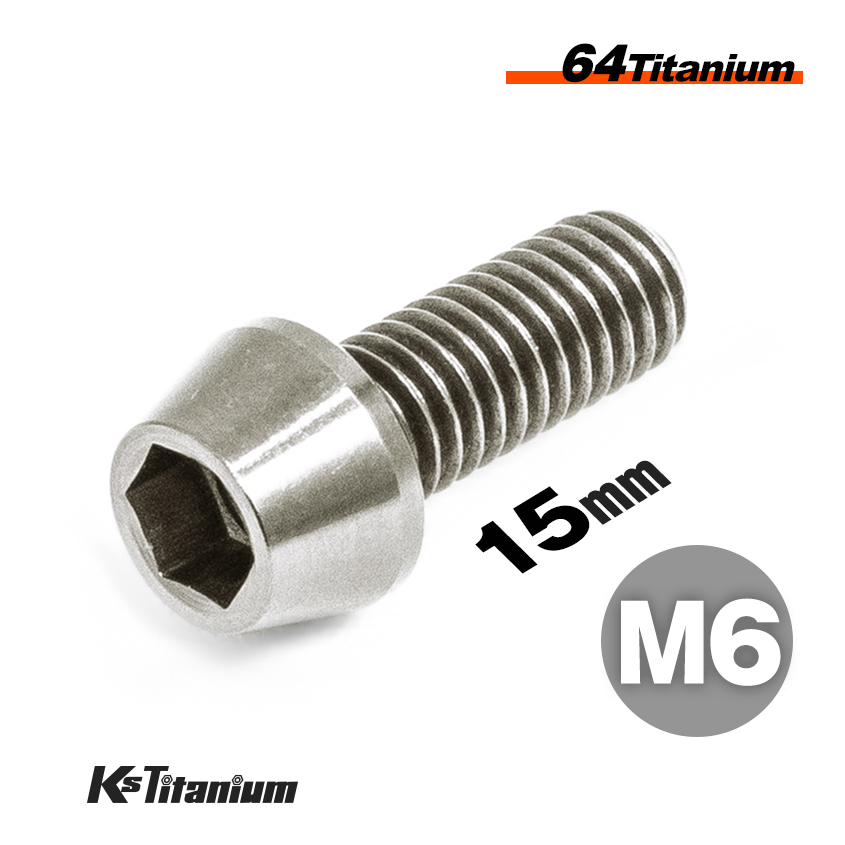 チタンボルト M6×15 P1.0 シルバー 64チタン テーパーボルト FULLスレッド 全ネジ チタン合金 バイク パーツ 自転車 軽量拍卖