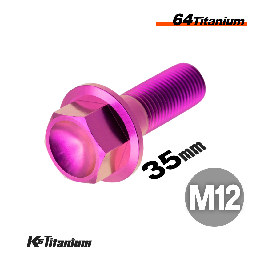 チタンボルト M12×35 スレッド25mm P1.25 フランジボルト パープル 1本売り 64チタン M12 バイク レストア パーツ拍卖