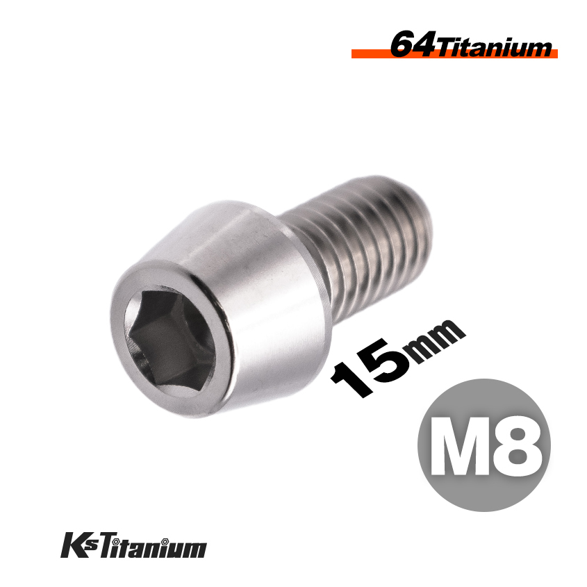 チタンボルト M8×15 全ネジ P1.25 テーパーボルト シルバー 1本売り 64チタン M8 バイク レストア パーツ拍卖