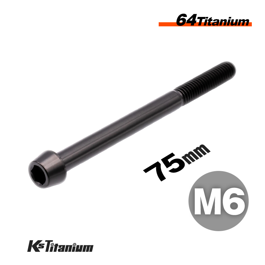 チタンボルト M6×75 スレッド25mm P1.0 テーパーボルト ブラック 1本 64チタン M6 バイク レストア パーツ拍卖