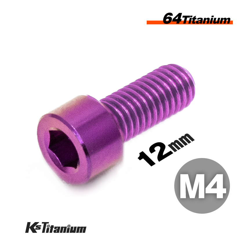 チタンボルト M4×12 P0.7 パープル 1本売り 64チタン キャップボルト スレッド FULL(全ネジ) バイク レストア パーツ拍卖