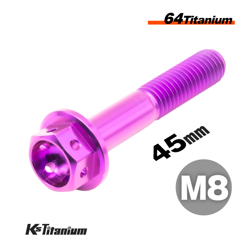 チタンボルト M8×45 P1.25 パープル 64チタン ワイヤーロック式 フランジ ワイヤリング フロントフォーク ボトムケース等にNSR250R他拍卖