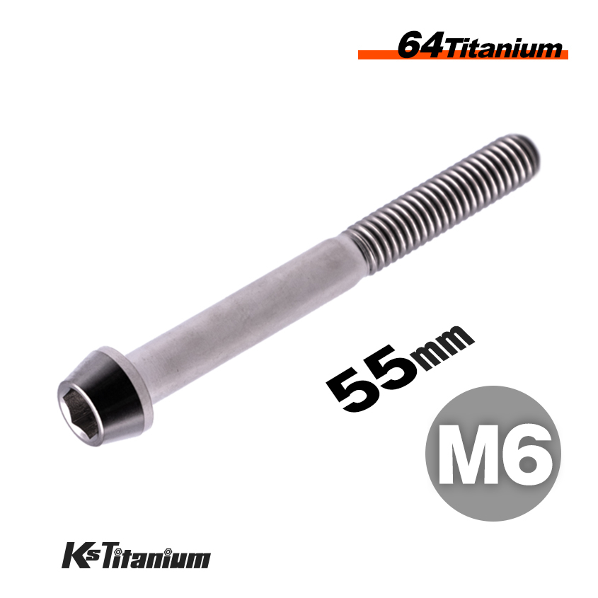 チタンボルト M6×55 P1.0 無垢 1本売り 64チタン テーパーボルト スレッド 25mm バイク レストア パーツ拍卖