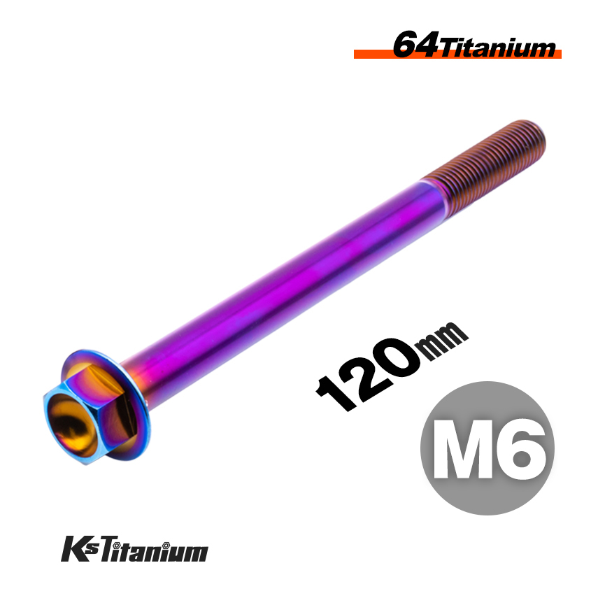 チタンボルト M6×120 P1.0 焼き色 1本売り 64チタン フランジボルト スレッド 20mm バイク レストア パーツ拍卖