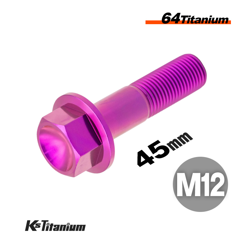 チタンボルト M12×45 スレッド25mm P1.25 フランジボルト パープル 1本売り 64チタン M12 バイク レストア パーツ拍卖