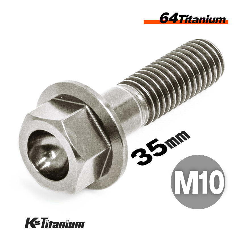 チタンボルト M10×35 P1.25 チタン無垢色 1本売り 64チタン フランジボルト スレッド 30mm バイク レストア パーツ拍卖