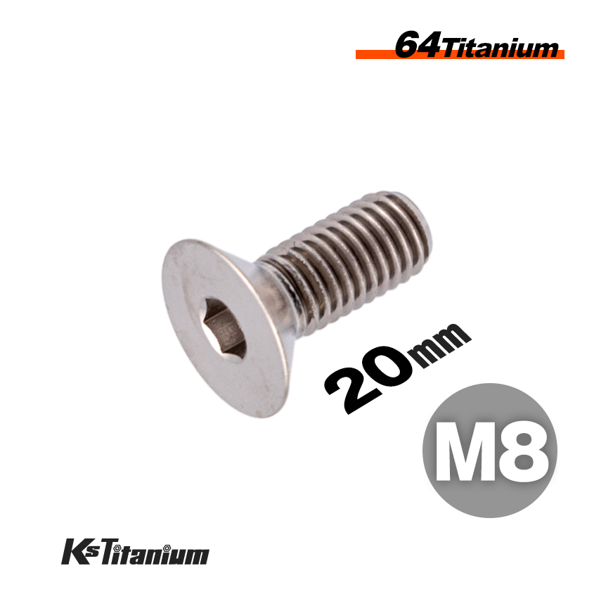チタンボルト M8×20 P1.25 無垢 1本売り 64チタン 六角穴付き皿ボルト 全ネジ バイク レストア パーツ拍卖