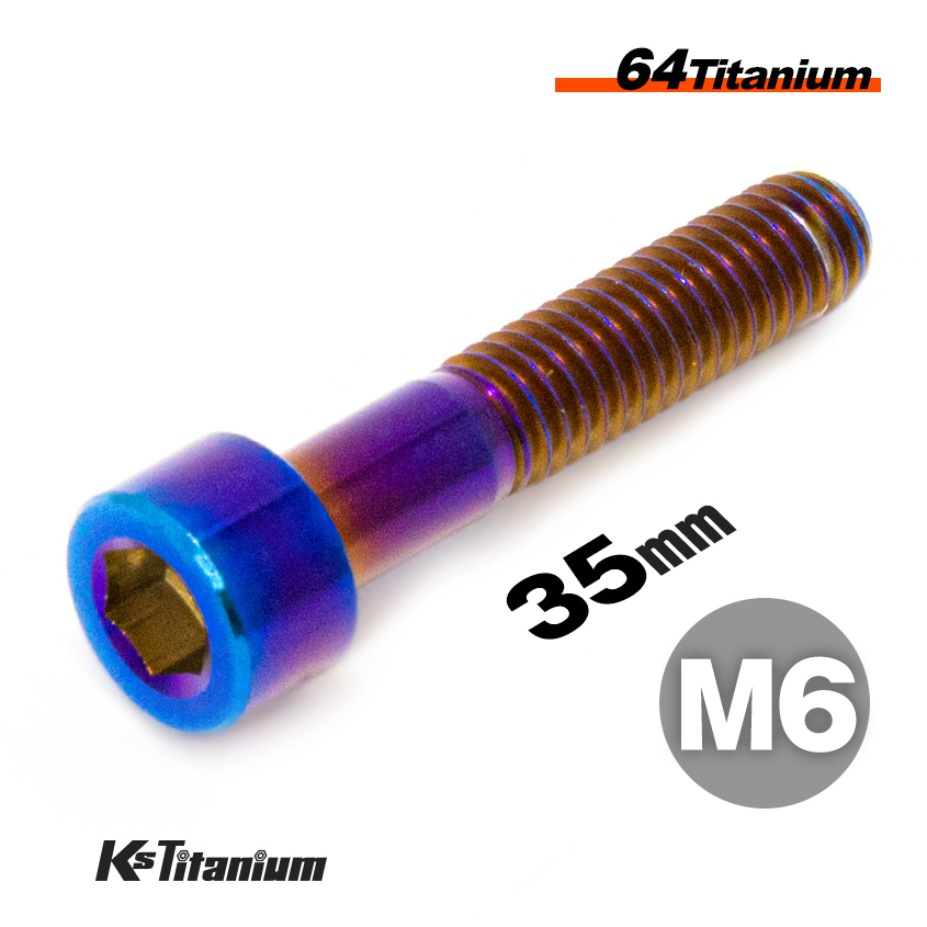 チタンボルト M6×35 P1.0 焼き色 1本売り 64チタン キャップボルト スレッド 25mm バイク レストア パーツ拍卖