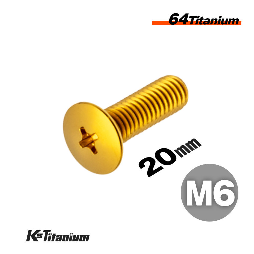 64チタン ボルト M6×20 全ネジ P1.0 1本売り ゴールド 超低頭 十字穴 プラスネジ バイク レストア パーツ チタン カスタム 旧車 レストア拍卖