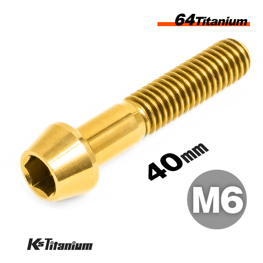 チタンボルト M6×40 P1.0 ゴールド 1本売り 64チタン テーパーボルト スレッド 25mm バイク レストア パーツ拍卖