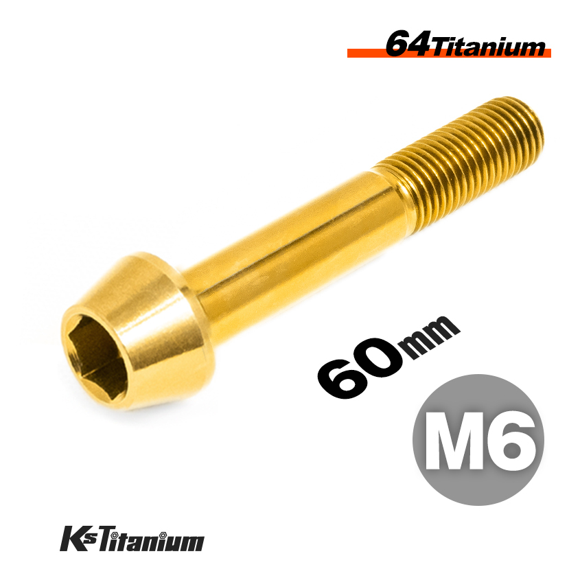 チタンボルト M6×60 P1.0 ゴールド 1本売り 64チタン テーパーボルト スレッド 25mm バイク レストア パーツ拍卖