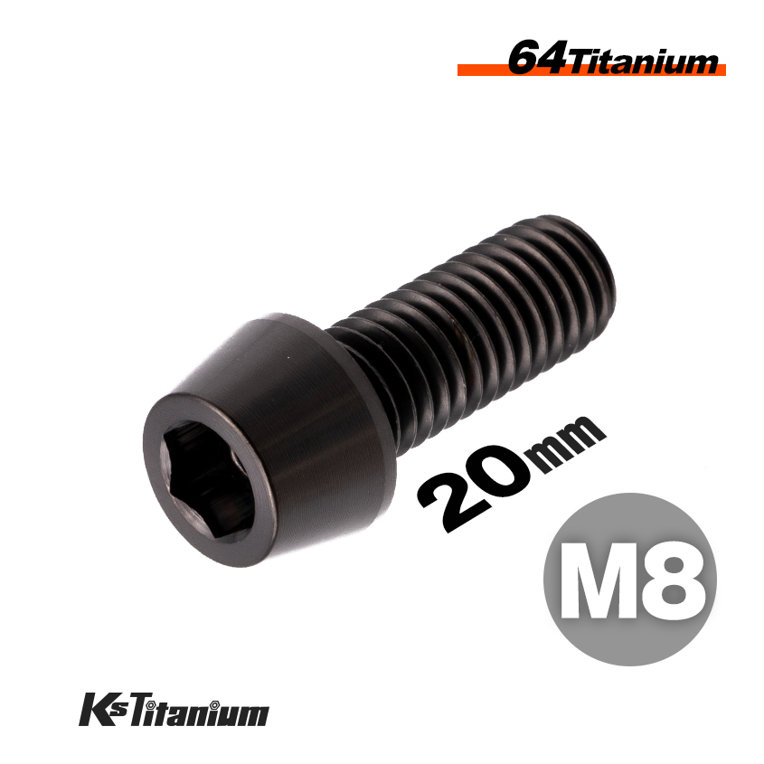 チタンボルト M8×20 全ネジ P1.25 テーパーボルト ブラック 1本売り 64チタン M8 バイク レストア パーツ拍卖