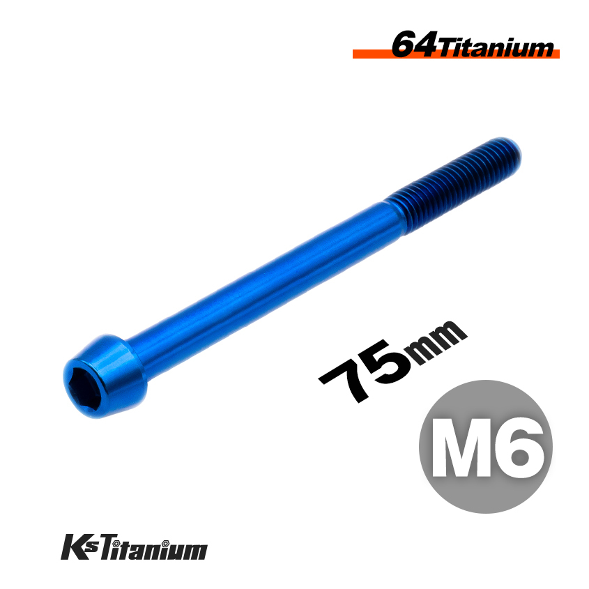 チタンボルト M6×75 スレッド25mm P1.0 テーパーボルト ブルー 1本 64チタン M6 バイク レストア パーツ拍卖