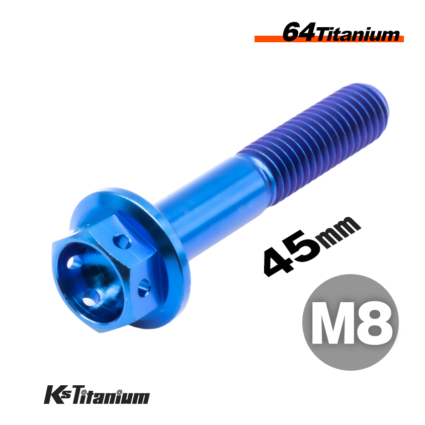 チタンボルト M8×45 P1.25 ブルー 64チタン ワイヤーロック式 フランジ ワイヤリング フロントフォーク ボトムケース等にNSR250R他拍卖