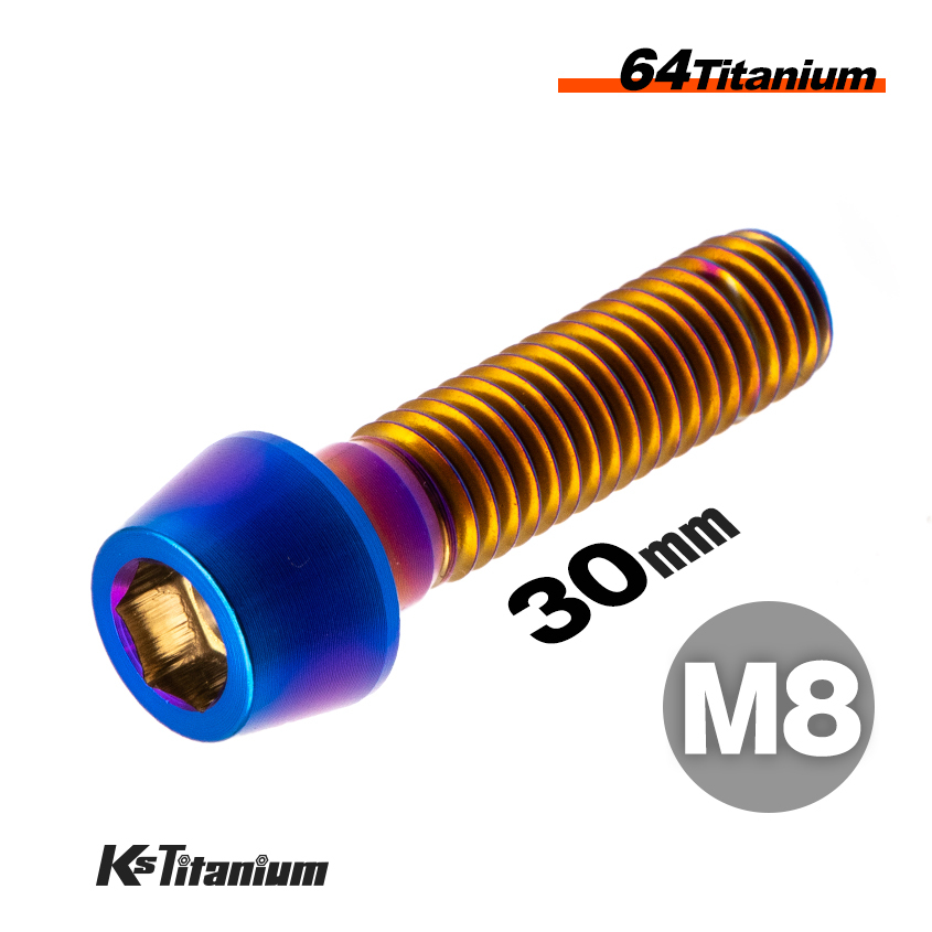チタンボルト M8×30 スレッド25mm P1.25 テーパーボルト 焼き色 1本売り 64チタン M8 バイク レストア パーツ拍卖