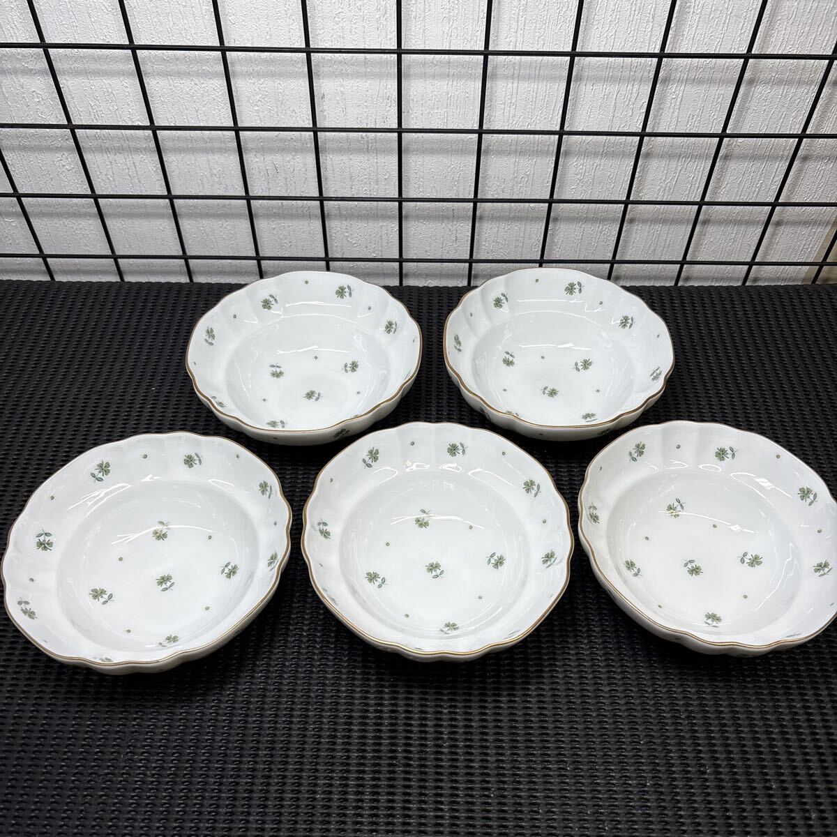 ★大阪/店舗受け取り可★たち吉 RICHFIELD 小皿 小鉢 5点セット 金縁 クローバー 約直径13cm 高さ5cm★拍卖