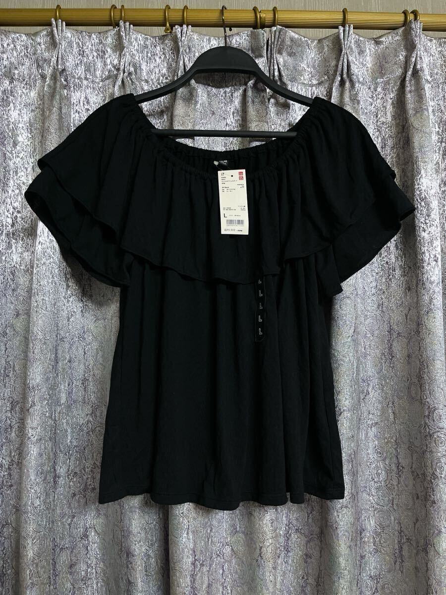 フラダンス UNIQLO 新品 トップス 2way フリル オフショル シャツ Tシャツ ハワイ パウスカート スモック 練習着 レッスン 黒 発表会 衣装拍卖