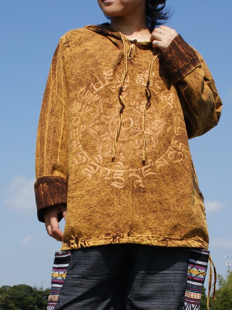 ★エスニック フーディ― プルオーバー マンダラ ★送料込新品A★パーカー ストーンウォッシュ アースカラー ユニセックス拍卖