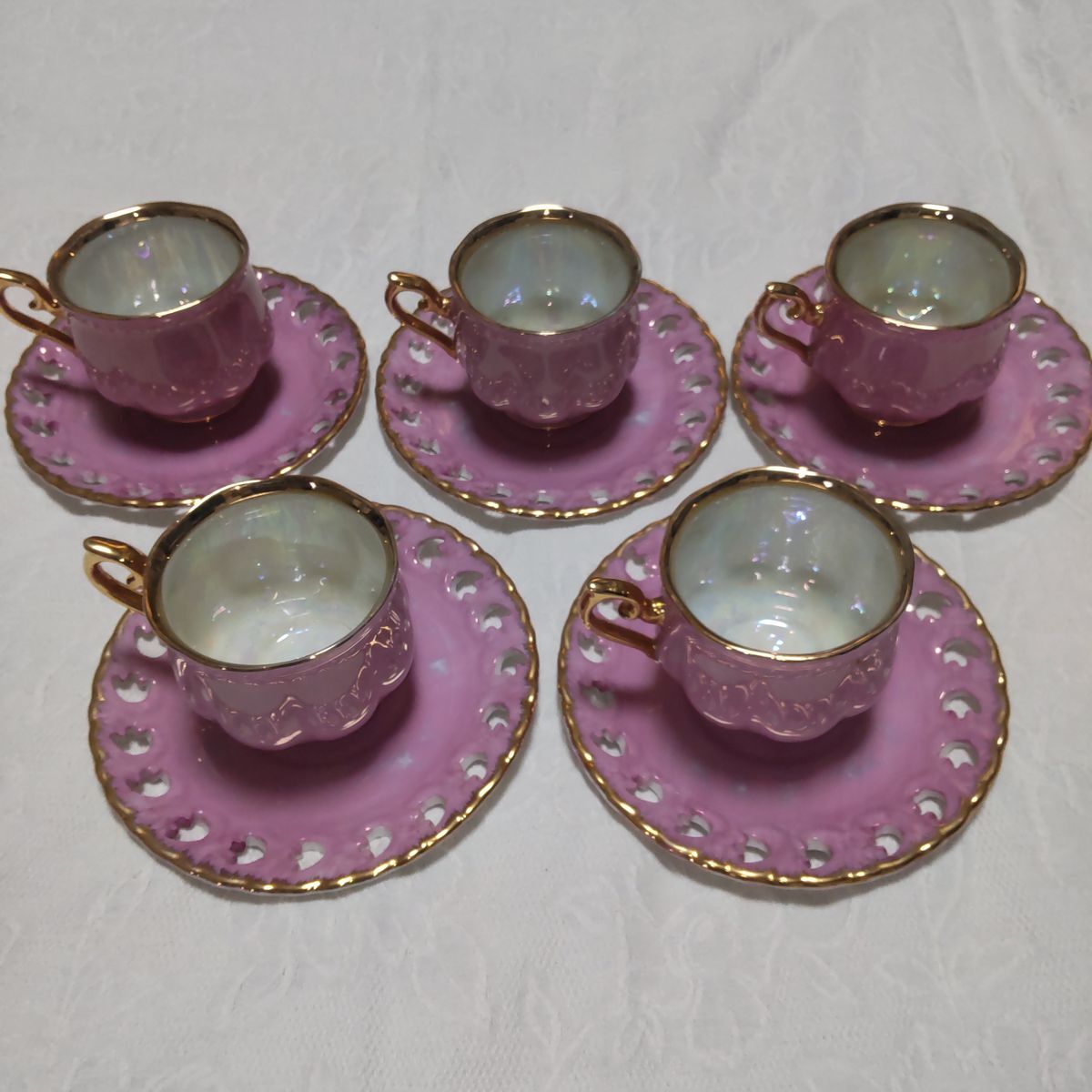 カップ&ソーサー 5客セット Original FINE CHINA ピンク ゴールド ラメ 拍卖