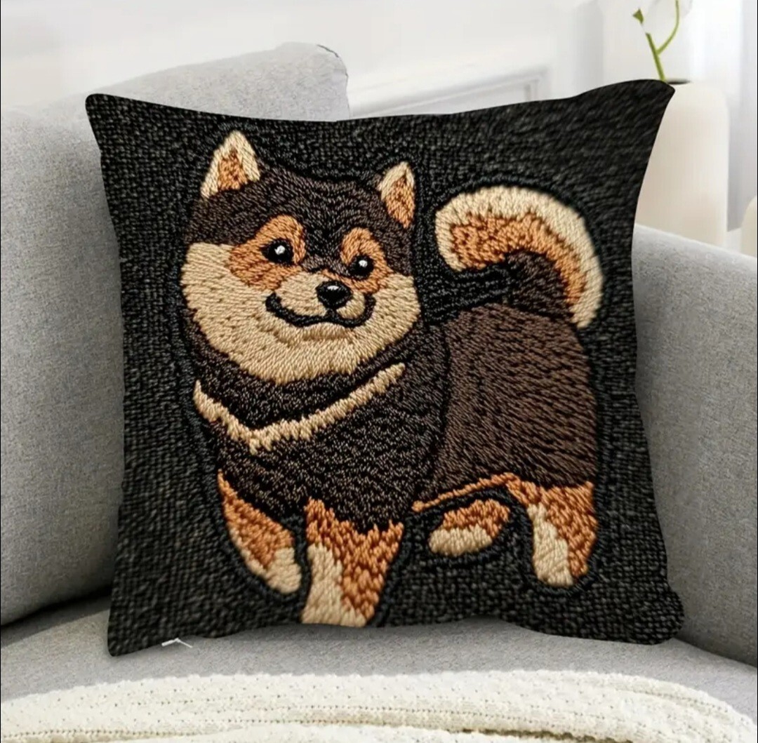 クッションカバー  柴犬J 黒芝 刺繍風 45cm 犬の雑貨 HANAKO拍卖
