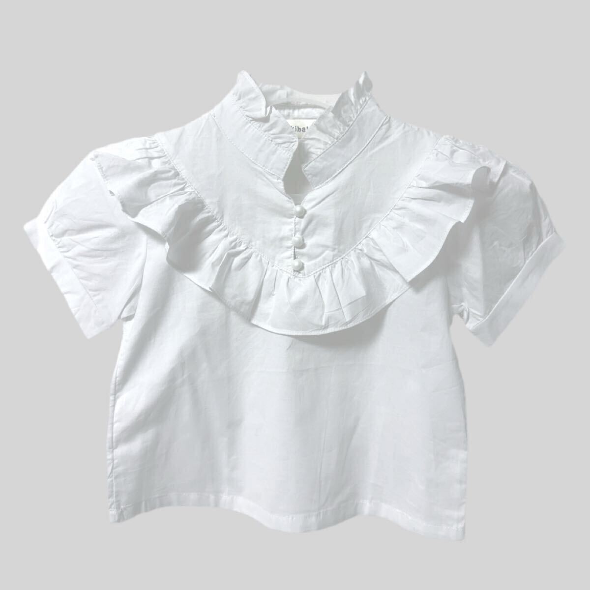 子供ブラウス シャツ 立襟 半袖 フリル 100cm拍卖