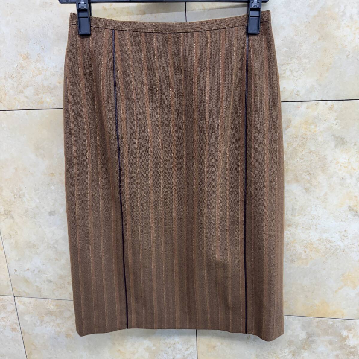 【新品】LAUTREMONT ブラウン ストライプ スカート拍卖