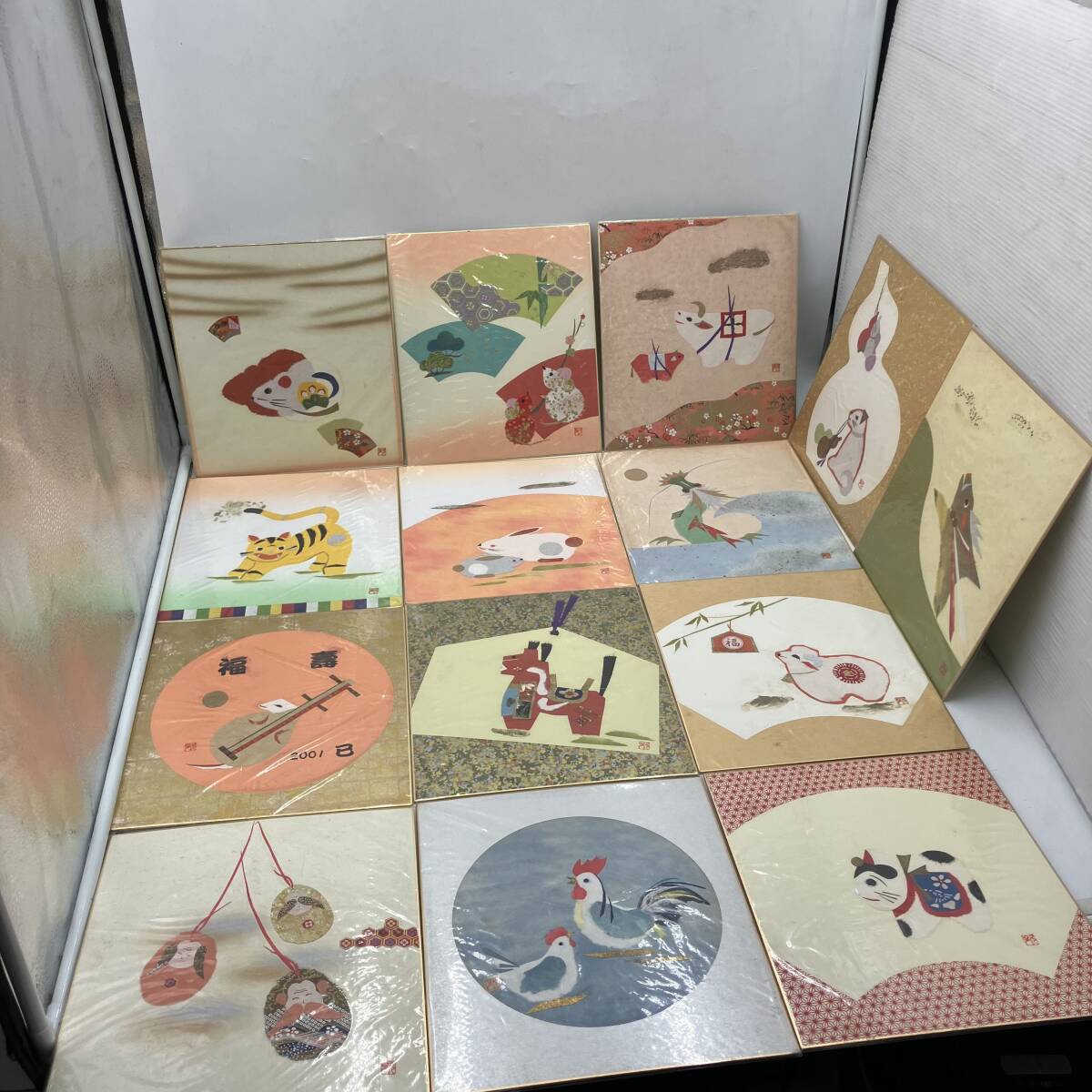 【中古美品】色紙 干支 14枚 置物 オブジェ 飾り 美術 芸術拍卖