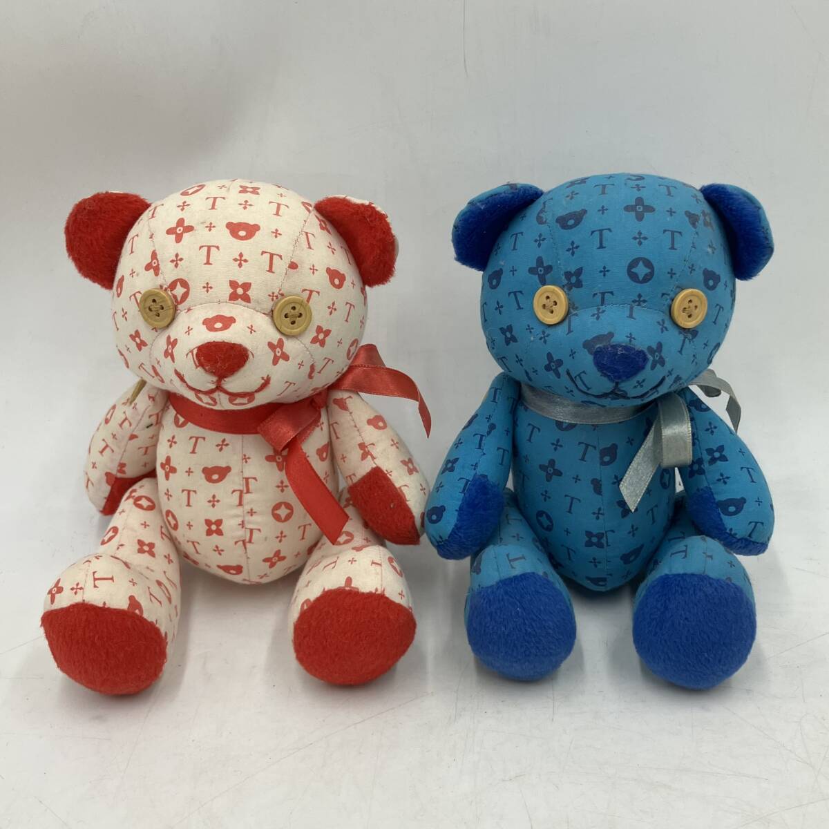 【現状品】PEANUTS club/ピーナッツクラブ テディベア ぬいぐるみ 人形 オブジェ 置物 2点 赤/青拍卖