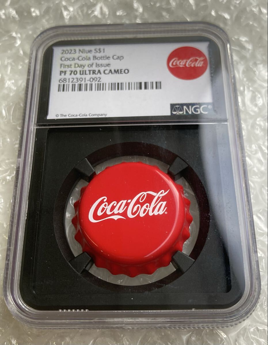 NGC鑑定PF70+FDI 発行即日鑑定 ファーストデー ニウエ国 1ドル コカコーラ ボトルキャップ 銀貨 シルバープルーフコイン Niue Coca-Cola拍卖