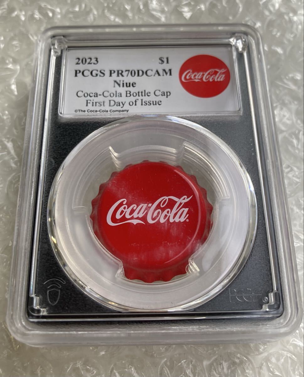 【PCGS鑑定70+FDI】発行即日鑑定 ファーストデー ニウエ国 1ドル コカコーラ ボトルキャップ 銀貨 シルバープルーフコイン Niue Coca-Cola拍卖