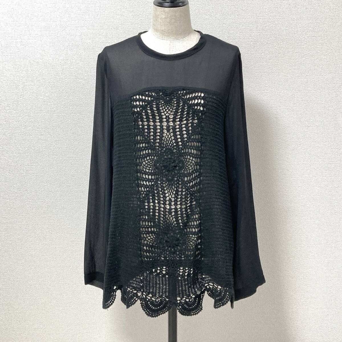 AD1993 tricot COMME des GARCONS シアー かぎ編み 切替 ブラウス トリココムデギャルソン 長袖 カットソー 90s VINTAGE archive 5070449 拍卖