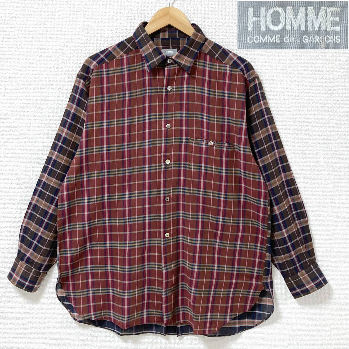 80s デカオム COMME des GARCONS HOMME チェック クレイジーパターン ウール 長袖 シャツ コムデギャルソンオム VINTAGE archive 5070478拍卖