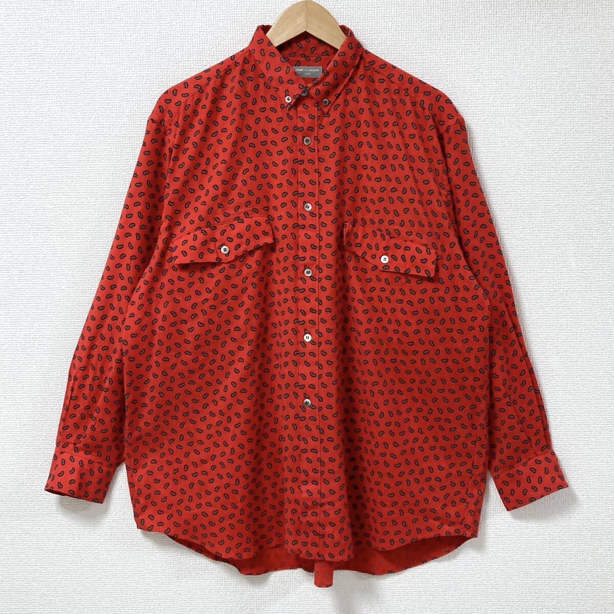 80s 90s COMME des GARCONS HOMME ペイズリー 総柄 長袖 シャツ レッド 赤 コムデギャルソンオム VINTAGE archive 5060733拍卖