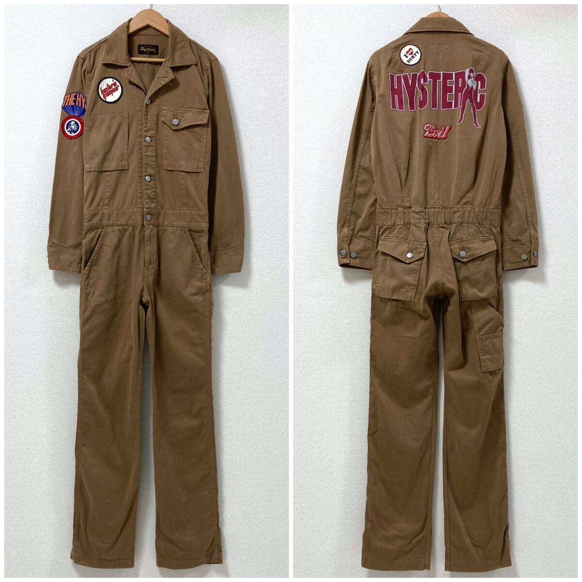 90s 00s HYSTERIC GLAMOUR ヒスガール ワッペン オールインワン ヒステリックグラマー つなぎ ジャンプスーツ Y2K VINTAGE archive 5070089拍卖