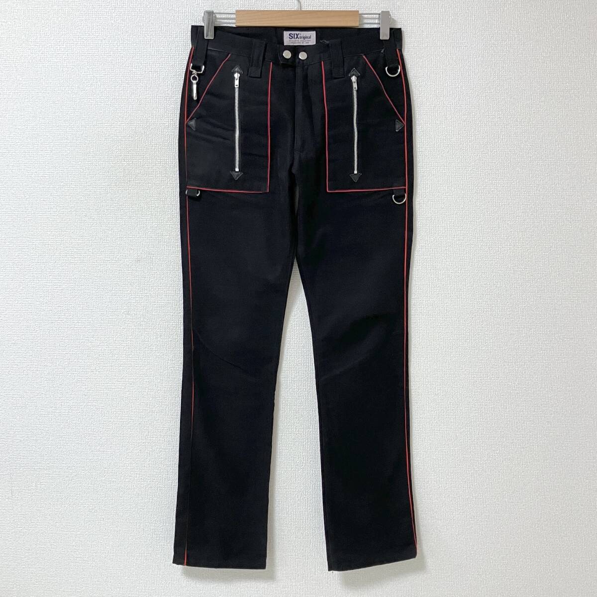 初期 666 トリプルシックス SIX3 original 赤パイピング ジップ パンツ 黒 W30 PUNK スキニー ボンテージ セディショナリーズ 5070328拍卖