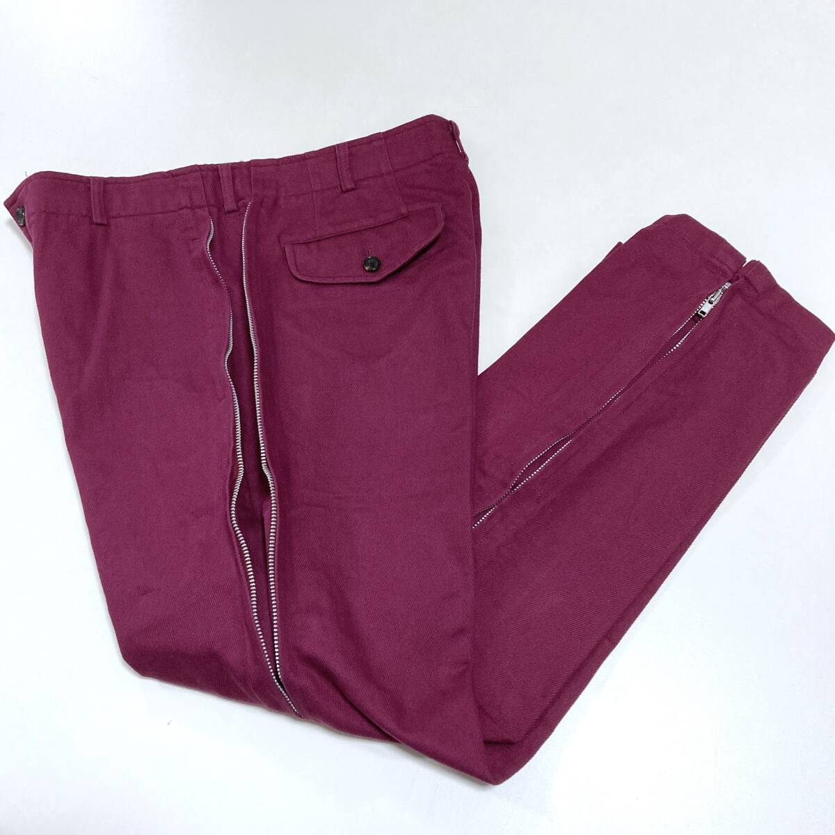 AD2001 田中オム COMME des GARCONS HOMME サイド ジップ コットン パンツ 赤紫 コムデギャルソンオム スラックス VINTAGE archive 5070472拍卖