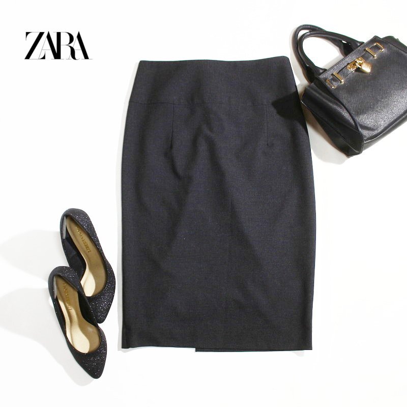 美品 ZARA BASIC ザラ ベーシック 通年 定番 スーツ スカート タイトスカート M USA6 ダーク グレー オフィス フォーマル 綺麗め拍卖